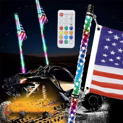 Kanduo JSY Drapeau d'antenne Lumineux LED, 1 pièce, lumière Fouet LED RGB en Spirale de 3 Pieds, Fouet d'antenne éclairé par télécommande RF Feux de Fouet à LED