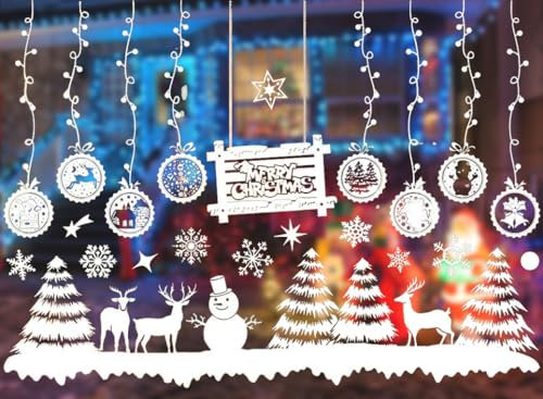 Fensterbilder Weinachten Selbstklebend Fenstersticker Fensteraufkleber Weihnachtendeko Weihnachtssticker PVC Fensterdeko Weihnachtsmann Schneeflocken