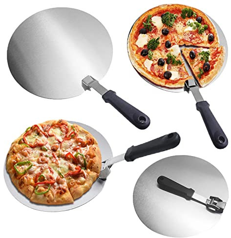 Pizza Peel Metal Round Spatula Paddle Peel 12 Inch with Folding Handle, for Grill Oven Baking Homemade Pizza Bread