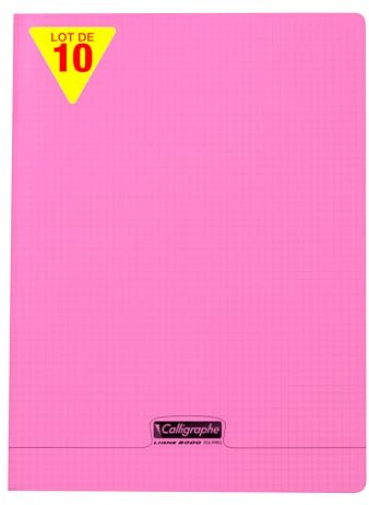 Calligraphe 18471Cpack Un lot de 10 Cahiers Agrafés Roses (une Marque de Clairefontaine) - 24x32 cm - 48 Pages Petits Carreaux - Papier Blanc 90 g - Couverture Polypro Transparent