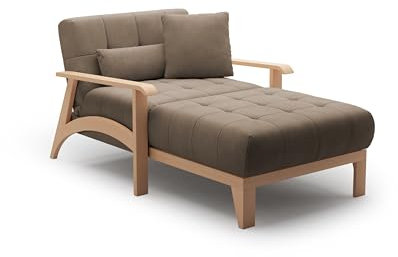 Cavadore Longchair Billan / Freistehende Recamiere im skandinavischen Design mit Bett und massivem Holzgestell in Buche / 109 x 88 x 185 / Flachgewebe, Braun