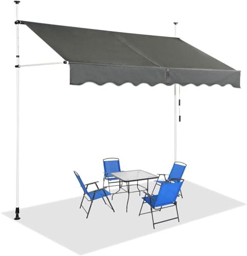 GOPLUS Klemmmarkise 200cm breit, Markise Balkon ohne Bohren, Markise mit Handkurbel, UV-beständig höhenverstellbar wasserabweisend, Sonnenschutz für Balkon Terrasse & Garten (Grau, 200cm)