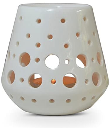 Brûle Parfum Brûleur Fondant Cire Parfumée – Diffuseur Huile et Senteur – Bougeoir Photophore Aromathérapie en Céramique avec Projection de Lumière – H 9 cm Loob Blanc - Zen’Arôme