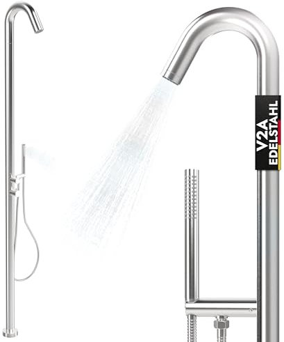 LAWA Living and Lifestyle Doccia esterna da giardino V2A / 304 in acciaio inox caldo freddo con doccetta per sauna doccia per acqua calda e fredda