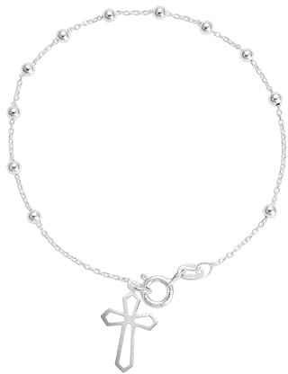 TAIPAN Damen Silberarmband 19cm mit Kreuzanhänger Rosenkranz Armband 925 Silber