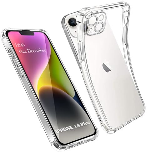 AUKASE Coque pour iPhone 14 Plus, Housse Etui en Transparent Silicone TPU Souple [Bumper avec Coins Renforcés], Protection Antichoc Claire Compatible avec Apple (Transparent, iPhone 14 Plus)
