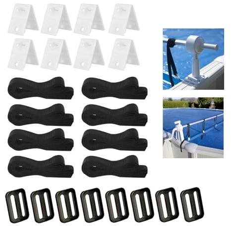 XPJBKC Aufrollsysteme für Poolfolien, 8-er Haltebänder Set, Universal Befestigungsbänder und Klammern für Aufroller Poolabdeckung, Haltebänder Poolfolie, für Pool-Planen/Abdeckungen