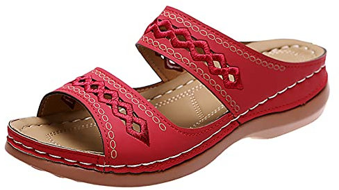 Allbestop Espadrilles Compensées Femme Espadrilles Wedge,Nu Pied Femme Semelles Anti Odeur Pieds Femme Été Confortable Baskets Et Chaussures De Sport Femme Blanche Garcon Chau(Rouge,38)