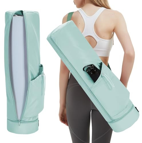 sportsnew Borsa da Yoga Donna Borsa Yoga Porta Tappetino Cerniera Intera con Scomparto Umido Tasca per Bottiglia d'acqua Tracolla Regolabile Adatto per il Pilates Fitness,Verde Menta