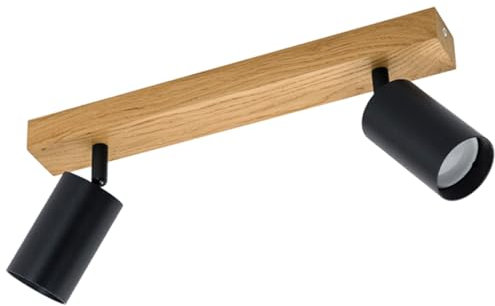 LED Wood Holz Deckenstrahler für 2 Flammig Schwenkbar Strahler Deckenleuchte GU10 Eiche Deckenlampe Strahler Modern Wandstrahler Spotlight Lampe Innen Wohnzimmer Küche Länge 35cm