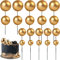 20Pcs Round Ball Cake Toppers Ball Cupcake Toppers Cake Decorations Bakeware Decorating Topper Sticks Mini Balloon Cake Insert Toppers for Anniversary Birthday Party Wedding Decor - Gold