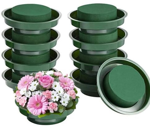 Vbnuyhim Juego de 10 cuencos de espuma floral para arreglos florales, bandejas cilíndricas húmedas redondas, bloques de esponja, arreglos funerarios, suministros de manualidades
