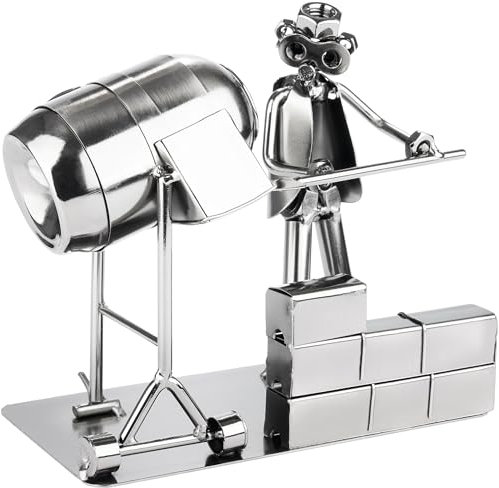 BRUBAKER Schraubenmännchen Bauarbeiter mit Betonmischer - Metallmännchen Eisenfigur - Handarbeit Metallfigur Hausbau Geschenk für Handwerker, Maurer und Hausbauer