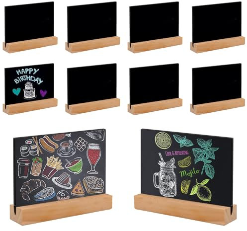 Ksvaye 10 Stück Kreidetafel Klein Kleine Tafeln zum Beschriften Mini Tafel Schiefertafel zum Beschriften mit Holzfuß Kreidetafeln Buffet Schilder Preisschilder Aufsteller für Hochzeit Party Geburtstag