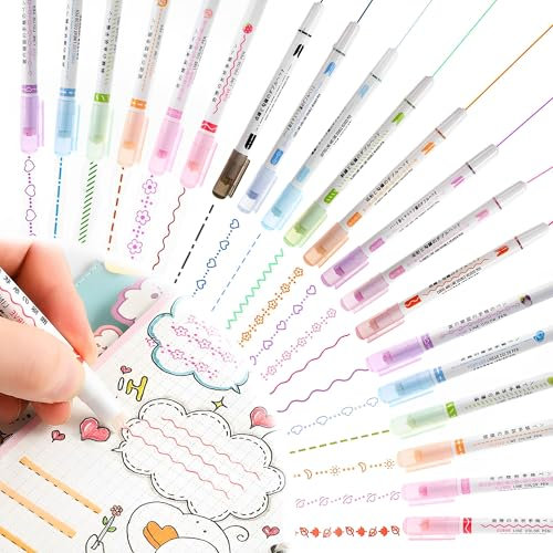 XSQD 20 Stück Bunter Kurven-Highlighter, Mehrere Zeilen Streifen Student Marker Stift, 0.5mm Schnelltrocknende Tinte Tintenkurven Highlighter Stift, Verwendet für Notizen, Geschenkkarten, Zeichnung