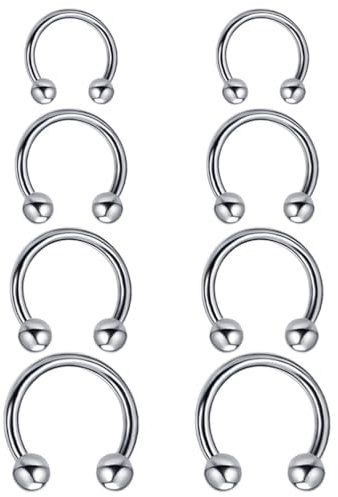 8 pièces anneau nasal, piercing nasal fer à cheval piercing des lèvres ensemble anneau du diaphragme en acier chirurgical 1,2mm anneau du nez et des lèvres bijoux de piercing (diamètre 6-12mm)