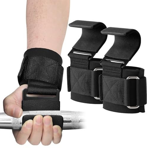 2 PCS Weight Lifting Hooks Straps Pair, Gym Lifting Straps Non-Slip Rubber Coated Grips,8mm Neoprene Padded Wrist Wrap Support Power lifting Barbell Rows Dead lifts Chin Pull Up Training Straps