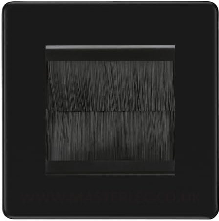 BG Screwless Matt Black Single 2 Gang Brush Cable Entry Wall Plate Black Insert Square