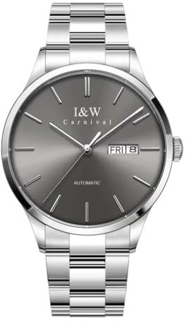 TEINTOP I&W Automatik Uhr Herren Mechanische Uhren Japanische Bewegung Armbanduhren (Silber Grau)