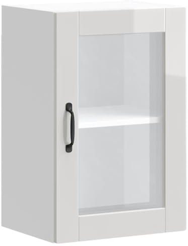 vidaXL kitchen wall cabinet - gloss white engineered wood with glass door - storage for plates/bowls - 40x31x60cm