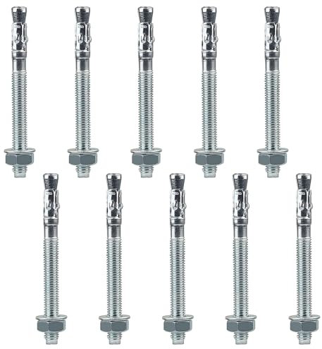 Goujon Ancrage M10 x 90mm, 10 pièces Boulon D'Ancrage en Acier Carbone M10 Goujons Ancrage pour Fixation Charges Lourdes, Béton, Maçonnerie, Pierre, Brique, Pose Rapide (10, M10 x 90mm)