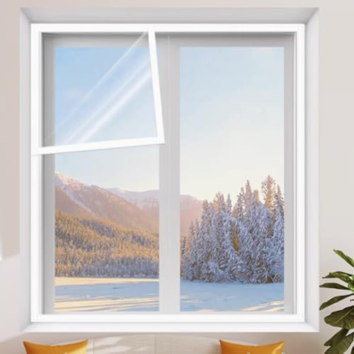 Transparent Fenster Isolierfolie Wärmeschutzvorhang Thermofolie Gegen Kälte Kälteschutzfolie Thermo Vorhang Selbstklebend Fensterisolierfolie für Winter (185x110cm)