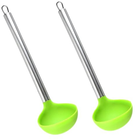 Cabilock 2stücke Edelstahl Kochlöffel Mit Langem Griff Schöpflöffel Aus Silikon Suppenlöffel Für Haushalt Und Küche Leicht Zu Reinigen Und Vielseitig Einsetzbar Für Suppe Und Brei