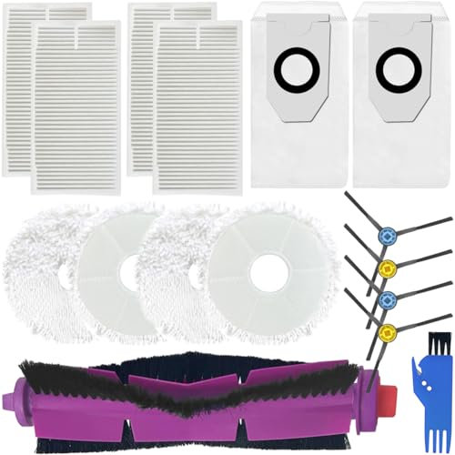 EATBALE Kit d'accessoires 15 pièces pour Eureka J12 Ultra, pour Midea V12 Robot aspirateur 1 brosse principale 4 brosses latérales 4 filtres Hepa 4 serpillières 2 sacs à poussière Pièces de rechange