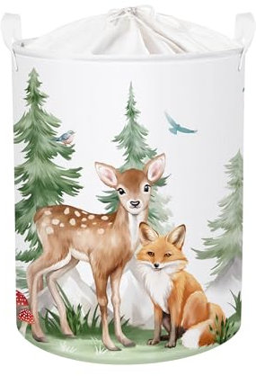 HUUMONSS Wald Tiere Kinder Wäschekorb Faltbar für Jungen Mädchen Bär Fuchs Groß Kleidung Spielzeug Aufbewahrungskorb für Kinderzimmer Bad, Hirsche, 63L