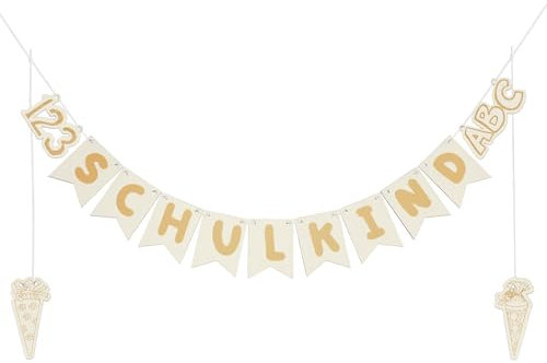 Schulkind Girlande, Holz Schulanfang Girlande für Jungen Mädchen, Deko zum Schulstart, Schultüte Girlande Dekoration für die Einschulungsfeier