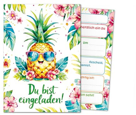 Junaversum 12 Einladungskarten zum Kindergeburtstag Mädchen Ananas Kinder Sommer Party coole bunte Einladungen Geburtstag Geburtstagseinladungen Kids