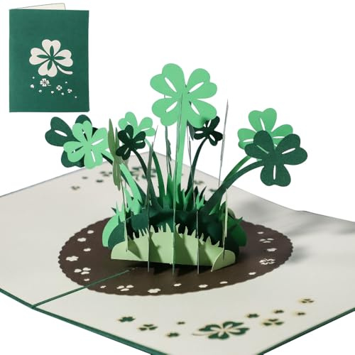 Pop-Up Karte Glücksklee,3D Grußkarten Viel Glück,Gute Besserung Karte, 13 x 18 cm 3D Pop Up Karte Genesungskarte für Neujahr, Geburtstag, Danke für Alles Karte