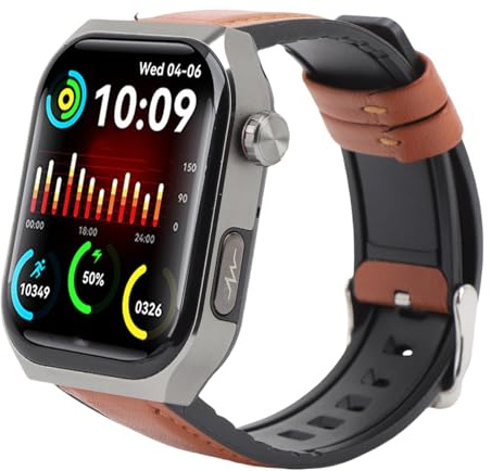 Bewinner 2,1-Zoll-HD-Touchscreen-Smartwatch für Männer und Frauen, Bluetooth-Anruf, IP67 wasserdicht, Schlafüberwachung, SOS-Alarm, Fitness-Tracker mit Lederarmband