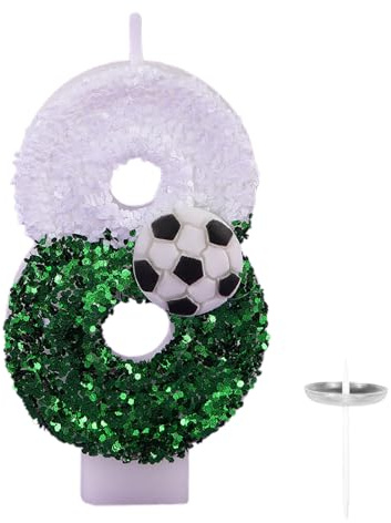 Ovanda Kerze 8 Geburtstag Junge, Fussball Deko Geburtstag Kinder | Tortendeko Fussball 3D Fußball Grüne Pailletten Geburtstagskerzen Kerze 8, Fußball Geburtstag Deko,Geburtstagskerzen Kinder 8