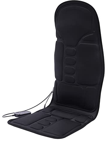 Massagesitzauflage mit Heizungsfunktion, 8 Programm, Rückenmassage 3 Intensitätsstufe einstellbar, Rückenmassagegerät mit Timer, Massagematte Weiche für Autositz, Stuhl, EU Stecker oder 12V Stecker