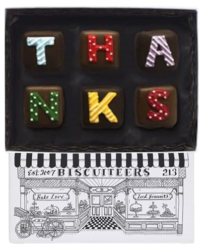 Biscuiteers Luxury Chocolates Thank You Gift Box - 6 Handmade Chocolates - Dark & Milk Ganache, Salted Caramel, Hazelnut Praline - Hand-Iced, Illustrated Gift Box