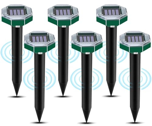 Anti Taupe Solaire Vibration et Ultrasons,6 Pièces Repulsif Taupe Ultrason Solaire,Repousse Les Taupes et Autres Rongeurs pour Le Jardin et Les Pelouses