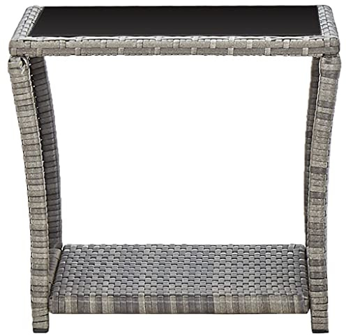 Solivagant Table Basse Gris 45x45x40 cm Résine tressée et Verre,(6.5 KG)