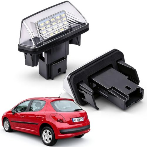 StratoNex LED Kennzeichenbeleuchtung für Peugeot 206 207 OE 6340.A3 2 Stück | Passend für 308 307 (außer 307 CC), Citroen C3 C4 Berlingo, CAN-Bus fehlerfrei, 18 SMD, wasserdicht, Ersatz für OE 6340.A3