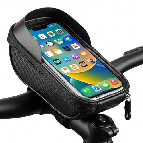 Generico Porta Cellulare Bicicletta, Porta Telefono Bici con Finestra Touch e Tasca Portaoggetti, Supporto Cellulare Bici Impermeabile agli Schizzi, Nero