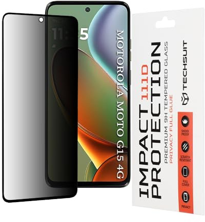 Techsuit Blickschutzfolie für Motorola Moto G15, Moto G15 Power Gehärtetes Glas mit 9H Härte, Vollständige Abdeckung, Stoßschutz, Anti Spy Beschichtung, 111D Privacy Full Glue