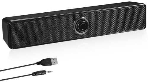 WHAMVOX Compact and Portable Speaker Mini Soundbar with Multi-functional Features, Black Plastic Sound Bars a Soundbar for Desktop or Home Use, for Projector Audio