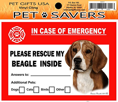 In Case of Emergency Home Window Pet Savers Rescue Cling Sticker, Beagle