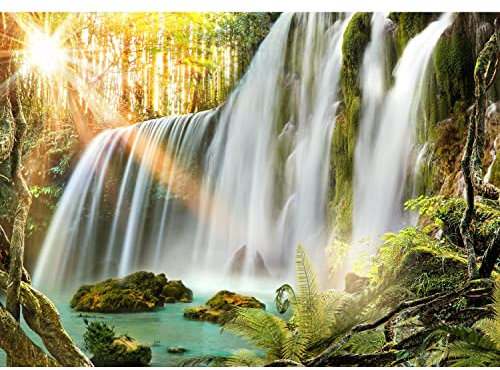Runa Art - Fototapete Wasserfall Landschaft - Vlies Wand Tapete Wohnzimmer Schlafzimmer Moderne Wanddeko Grün Weiss 528 x 280 cm 9344015a