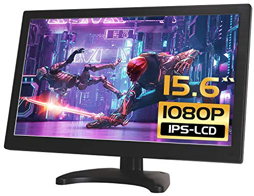 WHOLEV 15.6 inch CCTV HDMI Monitor LED IPS 1920 * 1080 Audio Video Display with Remote Control/USB/VGA/AV/HDMI/BNC Screen Rotatable for Raspberry Pi House Security Camera PC DVD DVR