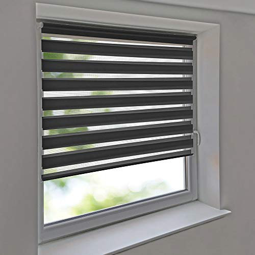 Sonnenschutz-HH - Doppelrollo Klemmfix ohne Bohren Vario Seitenzug Duorollo AUSSENMAß Breite 50 x 80 cm Höhe - anthrazit