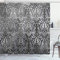 ABAKUHAUS Damask Duschvorhang, Klassische Blumenverzierung, Stoffliches Gewebe Badezimmerdekorationsset mit Haken, 175 x 240 cm, Schwarz Grau