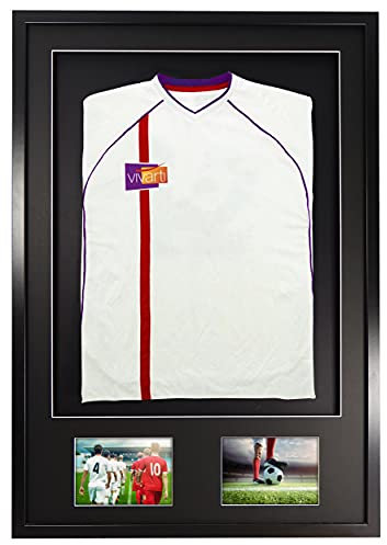 Vivarti DIY Adult 3D Mounted + Double Aperture Sports Shirt Display Frame for Football Shirt, Rugby Shirt, Band T-Shirt Shadow Box - 61 x 91.5cm - Black Frame, Black Mount, Black Backing Card
