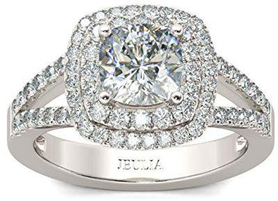 Jeulia Damen Ringe Halo Kissenschliff Sterling Silber Versprechen Ringe mit geteiltem Schaft Schmuck für Braut Hochzeit Band Verlobungsring