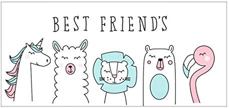 Best Friends - Tiere Badetuch Handtuch Strandtuch Duschtuch 70 x 140 cm, Flamingo/Lama/Einhorn